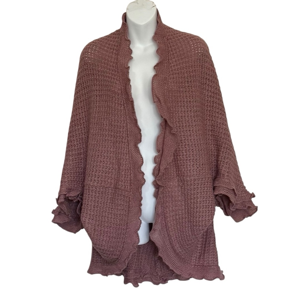 Anthropologie Moth Rocia Mauve Crochet Knit
Open Cardigan Cottagecore Wool